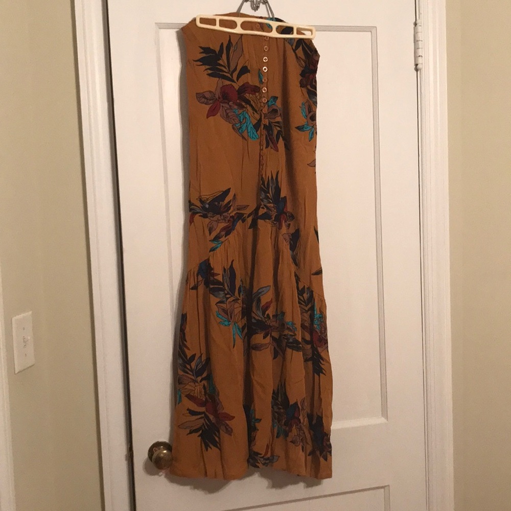 NWOT! Mustard Maxi Skirt With Floral Design